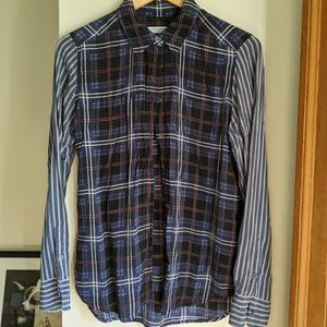 Equipment Plaid and Striped Silk Shirt